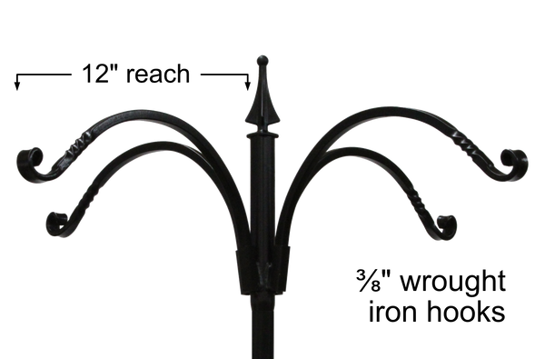 wrought iron four hook plant holder