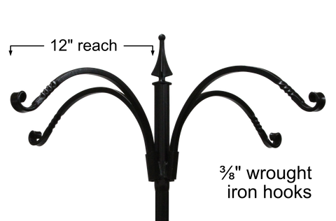 four hook wrought iron topper for bird feeder pole
