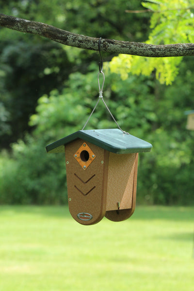 kettle moraine recycled bird house hanging from branch