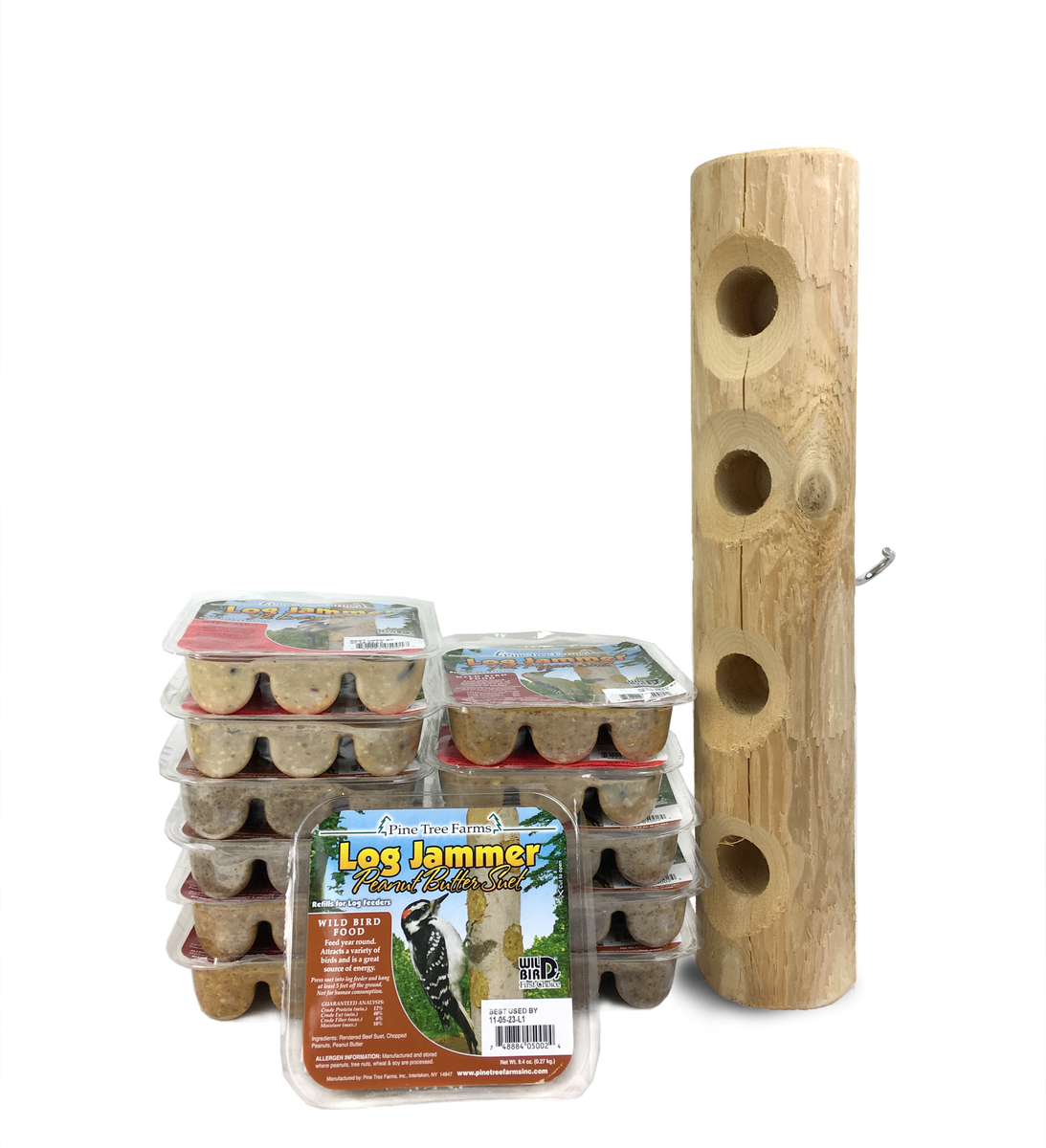 Cedar Suet Log + 12 Pack of Pine Tree Farms Suet Kettle Moraine