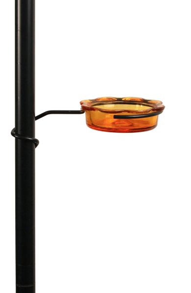 orange glass dish oriole feeder that clamps to feeder pole