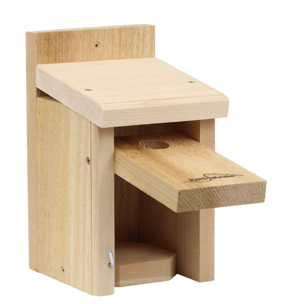 small cedar chickadee nest box with easy open front