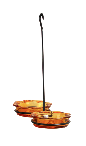 orange glass dish bird feeder for orioles