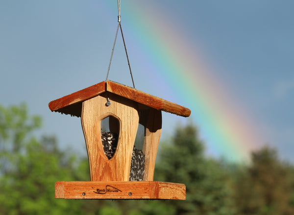 kettle moraine cedar hopper feeder with rainbow