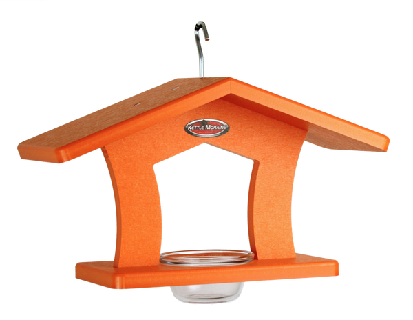 orange oriole cup feeder with roof