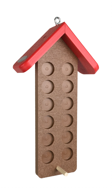 recycled plastic bark butter peanut butter feeder with red roof