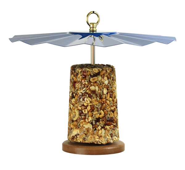 Kettle moraine seed log feeder with blue roof