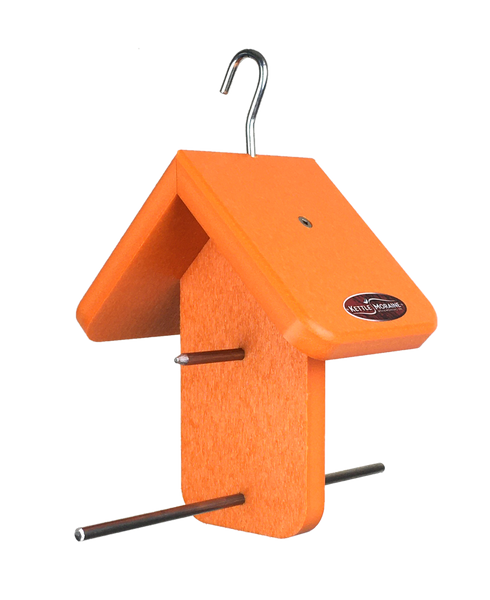 Orange kettle moraine oriole feeder with roof and perches